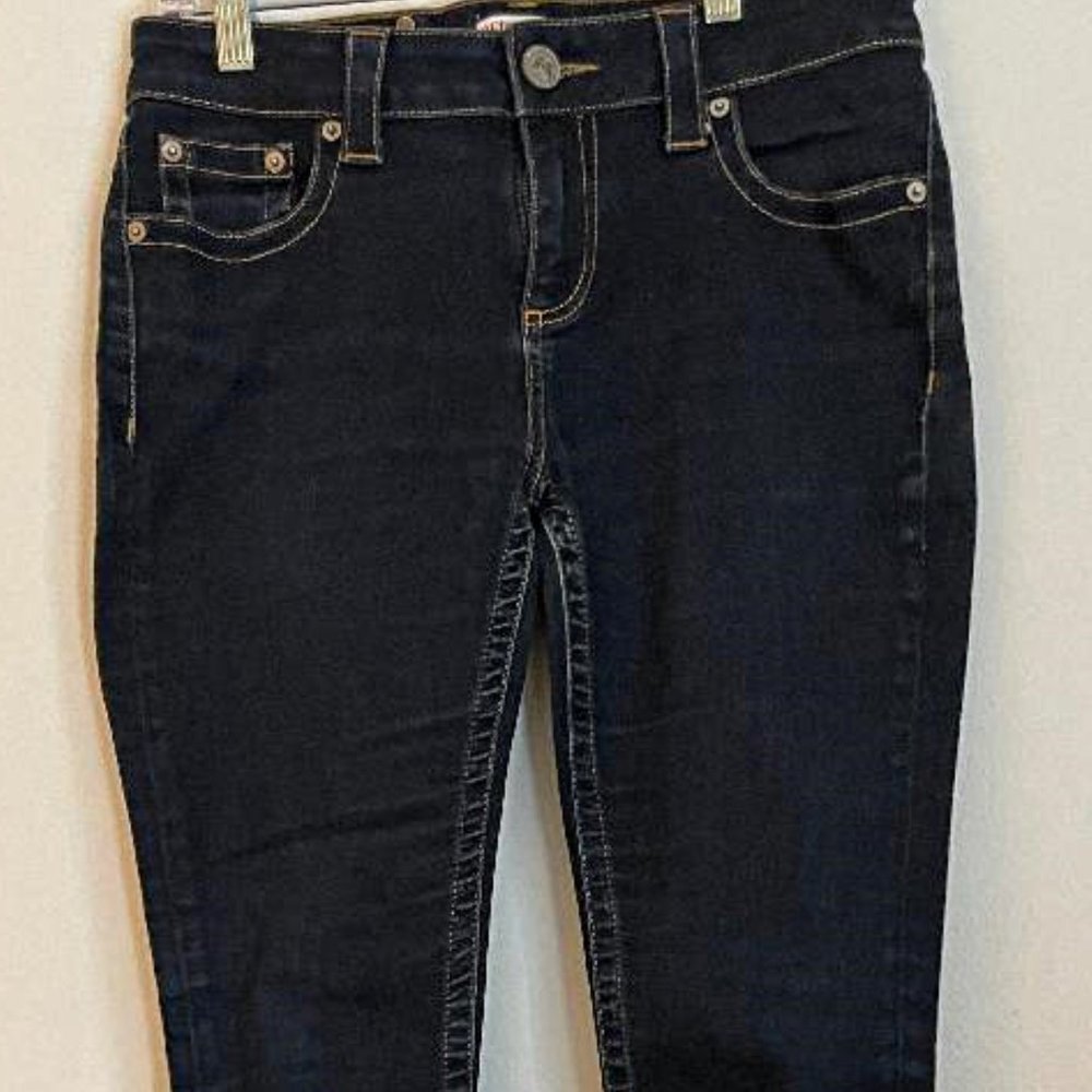 RED Valentino Womens Dark Wash Skiny Leg 11 Logo Buttons Lether Logo Jeans 30